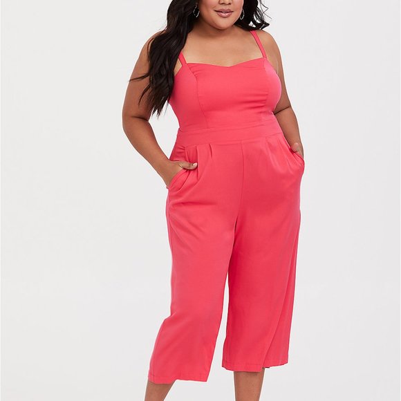 Torrid NWT Coral 4X Jumpsuit Culottes Crop Pants Smocked Back - Picture 1 of 5